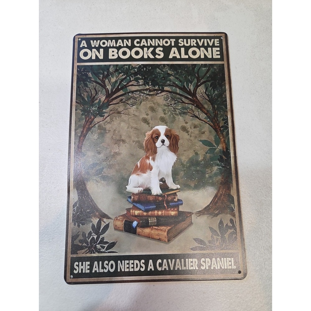 Cavalier Spaniel Books Rustic-looking 8x12 Metal Sign‎